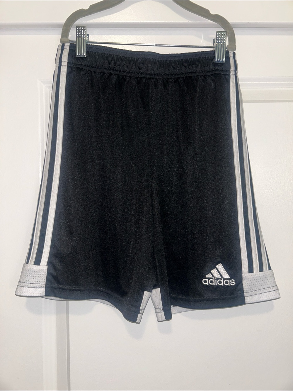 Boys adidas Black Athletic Shorts with White Stripe Trim